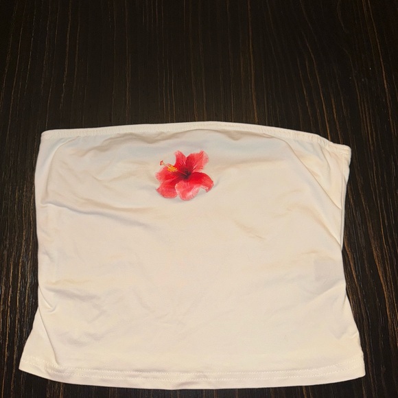 White Tube Top with Red Flower Design - Picture 1 of 2